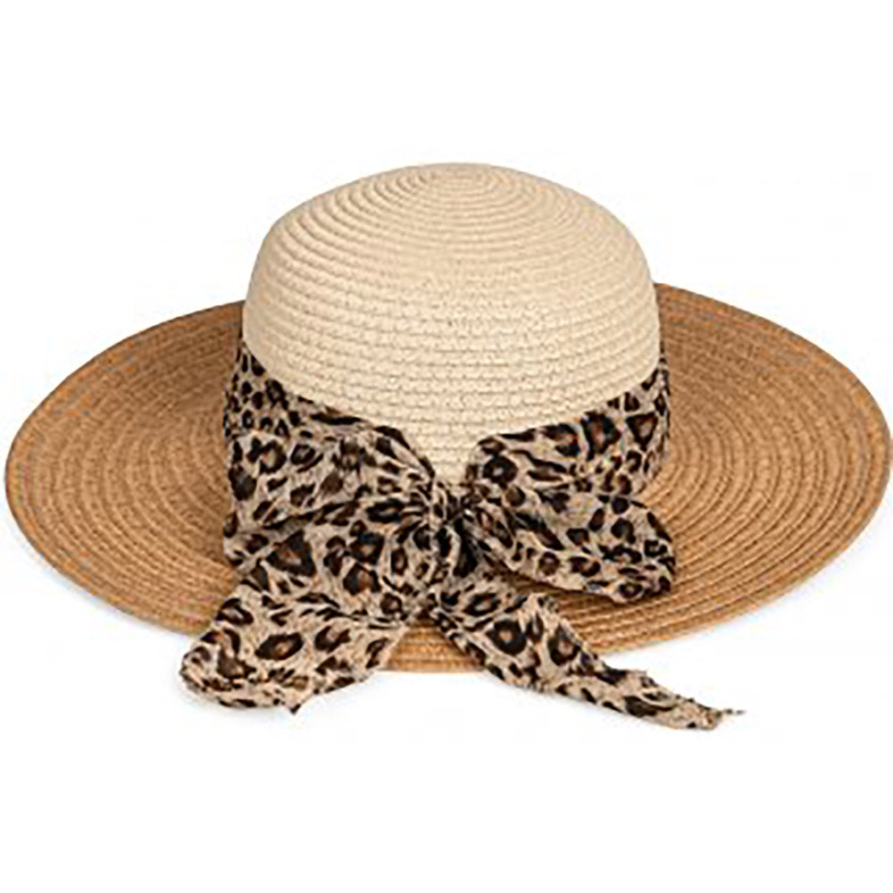 SSP Oatmeal Wide Brim Straw Hat with Leopard Ribbon
