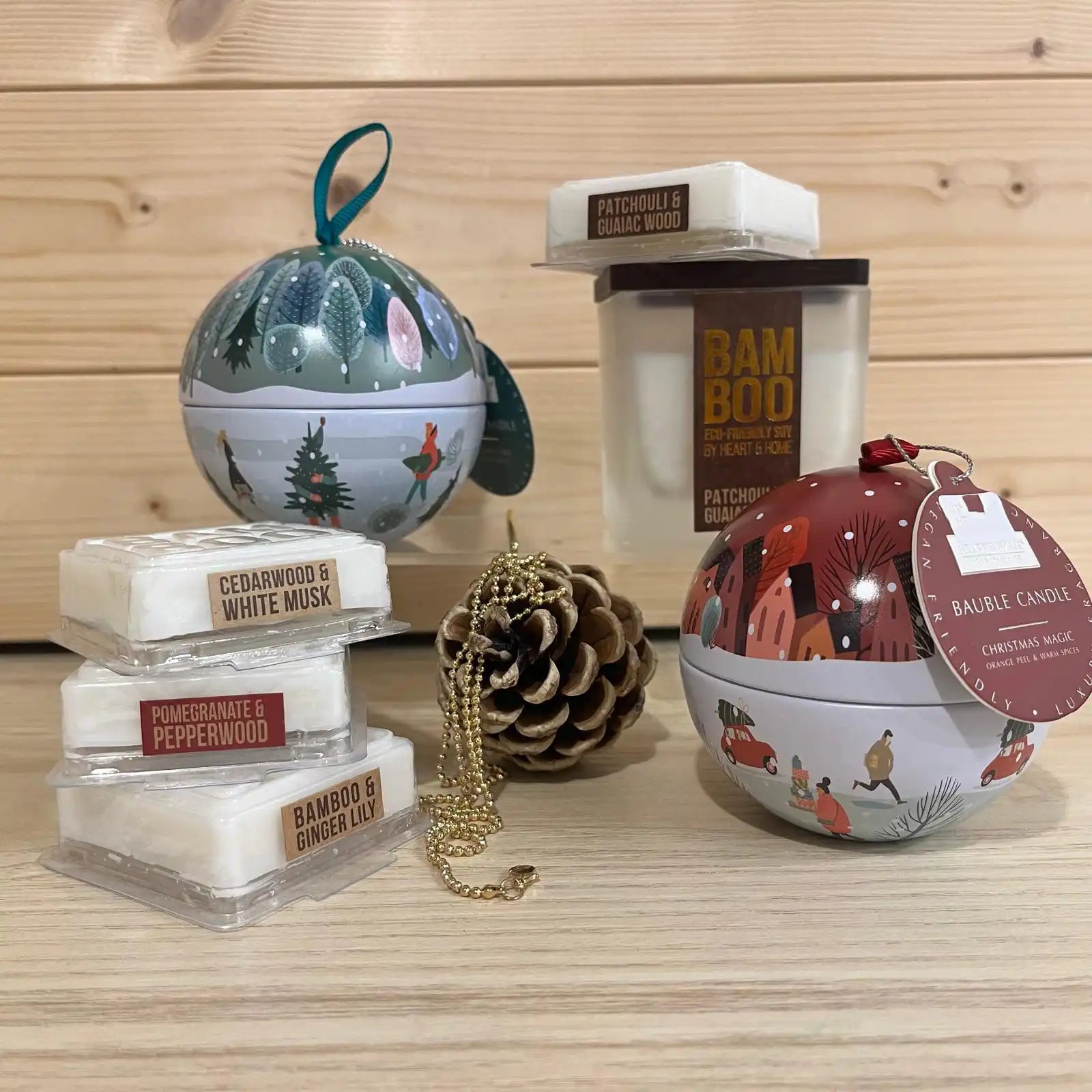 Christmas baubles and candles