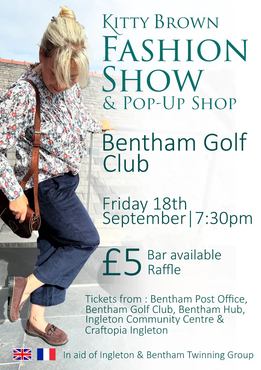 Post advertising Kitty Brown's Fashion Show at Bentham Golf Club on 18th September price £5