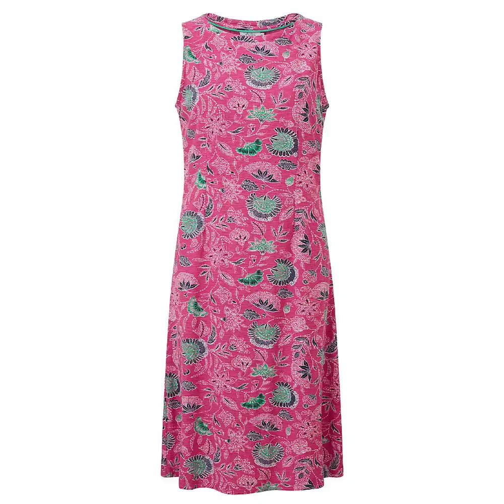 pink dress with floral pattern against a white background