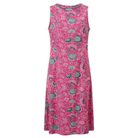 pink dress with floral pattern against a white background