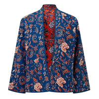 Blue floral kimono with orange lining 