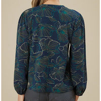 Floral patterned blouse on a neutral background