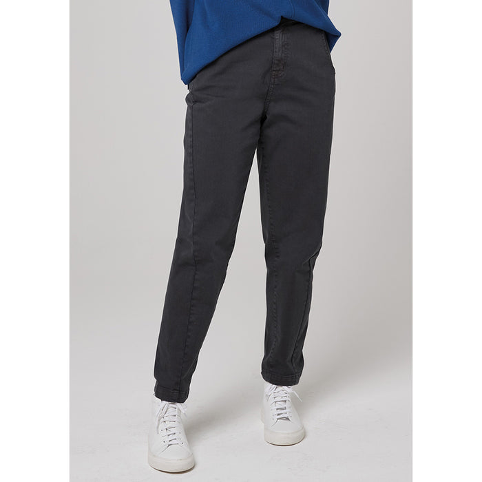 Charcoal tapered leg jeans with wrap round hems and hip pockets. 