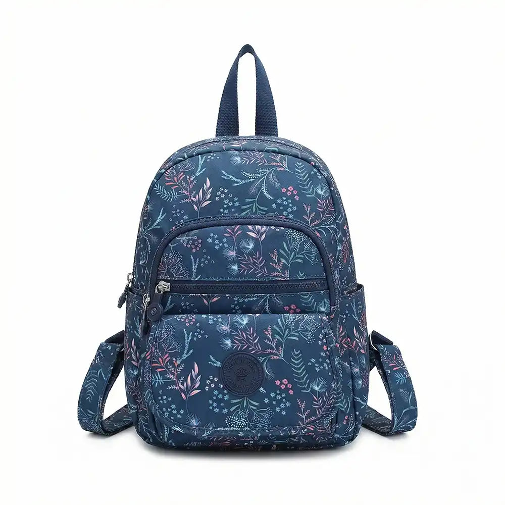 Mini Water Resistant Back Pack - Navy & Pink Flowers