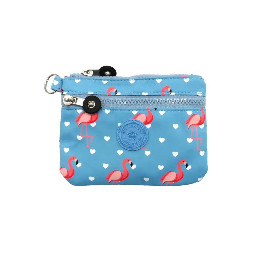 Water Resistant Pocket Purse - Blue Flamingos