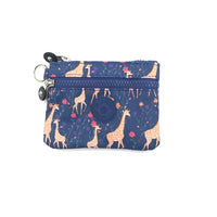 Small pouch with giraffe pattern on a white background