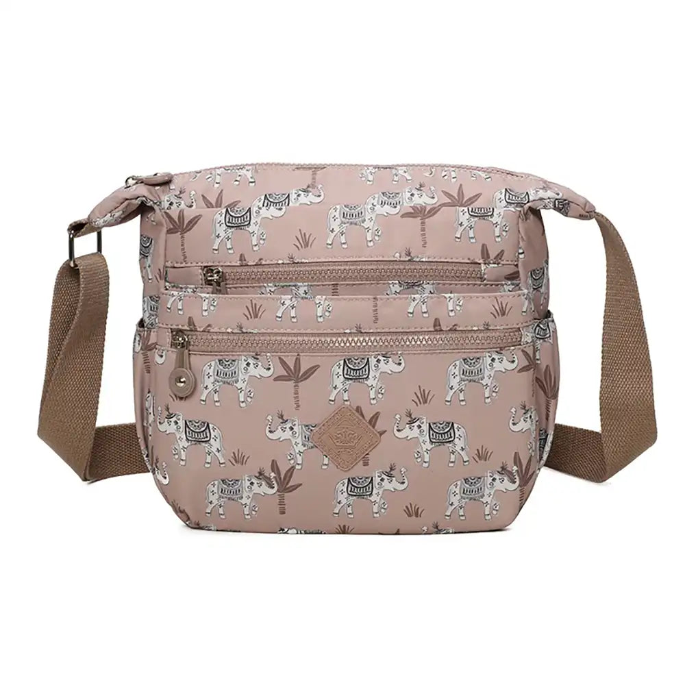 Multi Zip Messenger Bag - Taupe Elephants