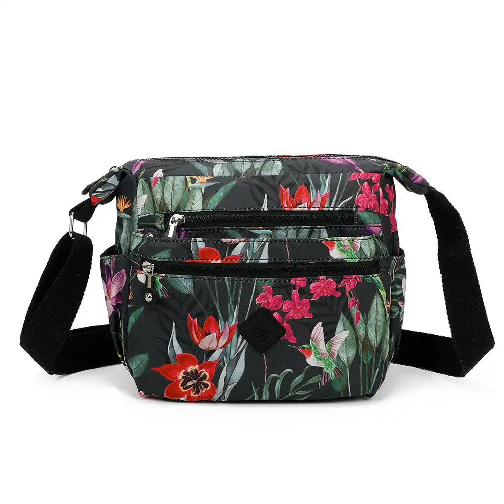 Multi Zip Messenger Bag - Black Crocus