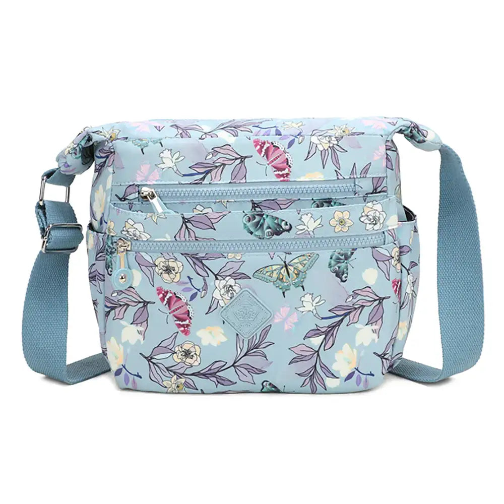 Multi Zip Messenger Bag - Blue Butterflies