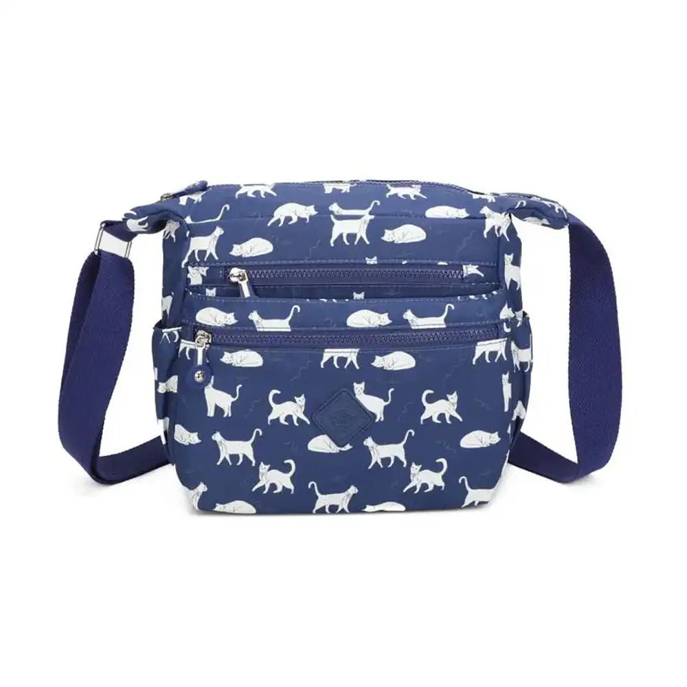 Multi Zip Messenger Bag - Blue Cats