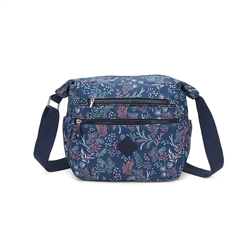 Multi Zip Messenger Bag - Blue Wild Flowers