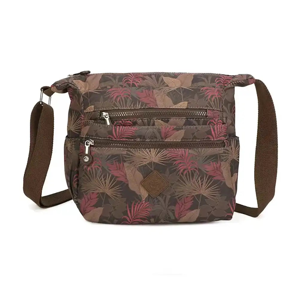 Multi Zip Messenger Bag - Brown Palms