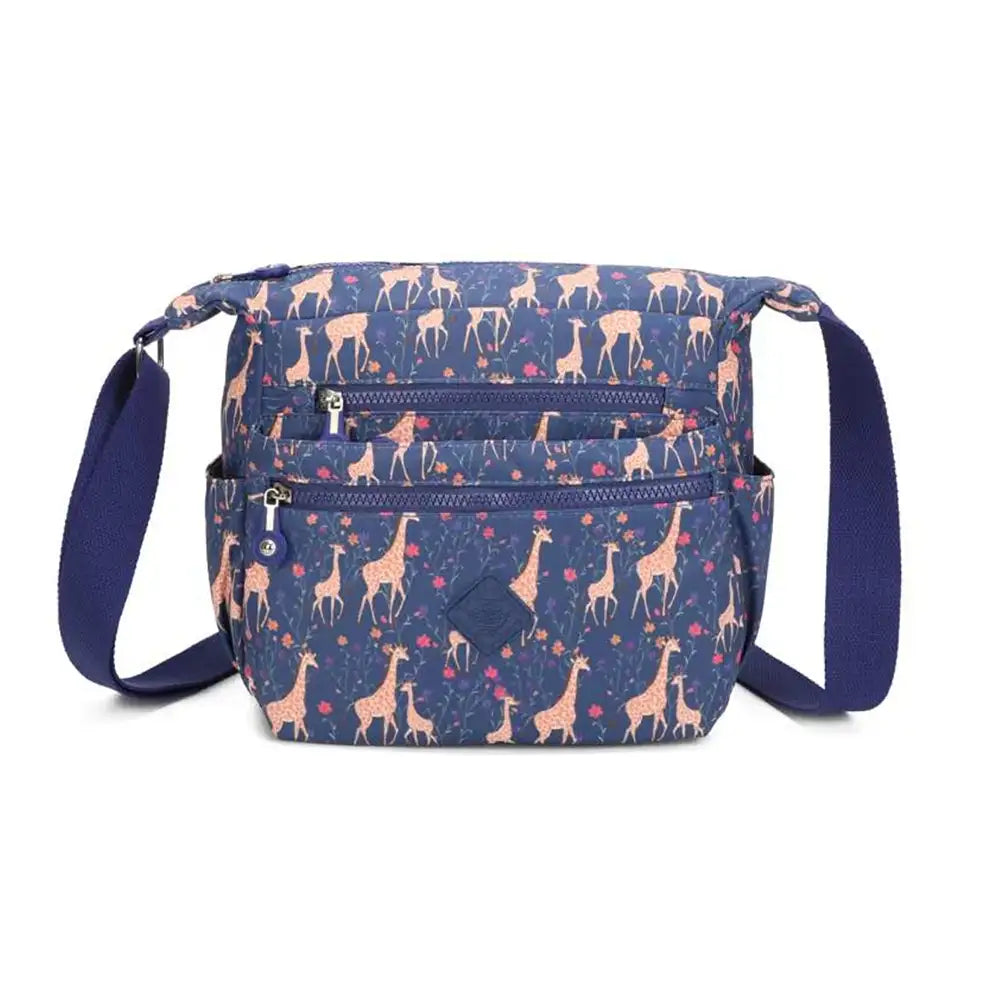 Multi Zip Messenger Bag - Navy Giraffes