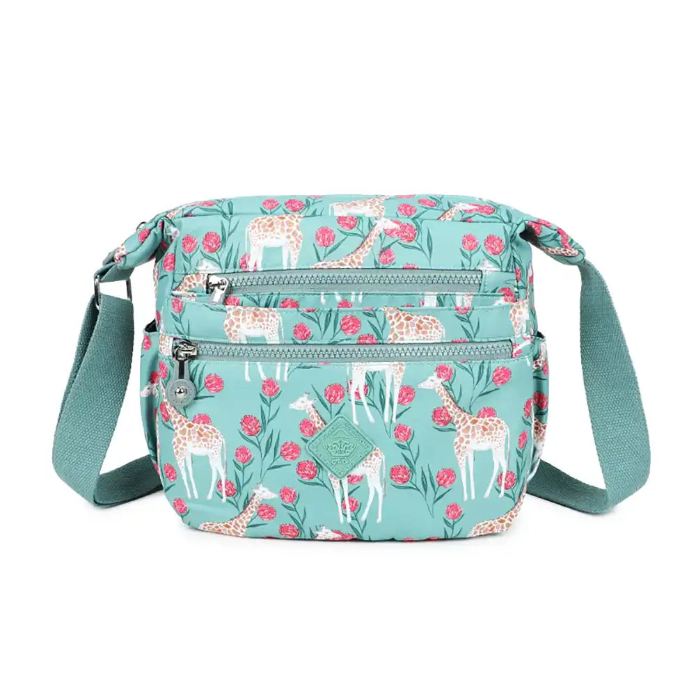 Multi Zip Green Messenger Bag - Giraffe