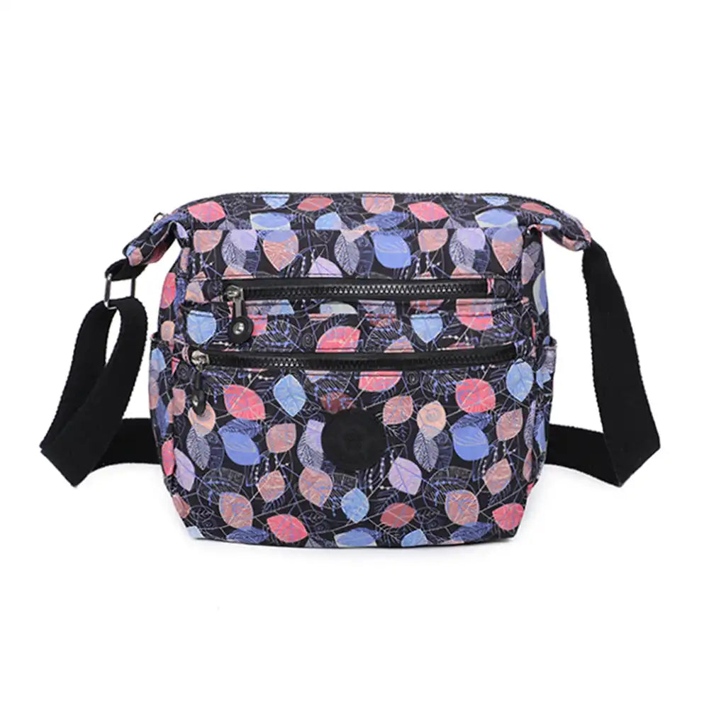Multi Zip Messenger Bag - Large Leaves