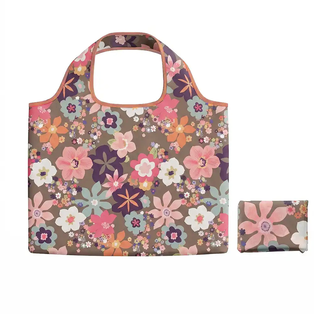 Foldaway Shopper - Khaki Flowers