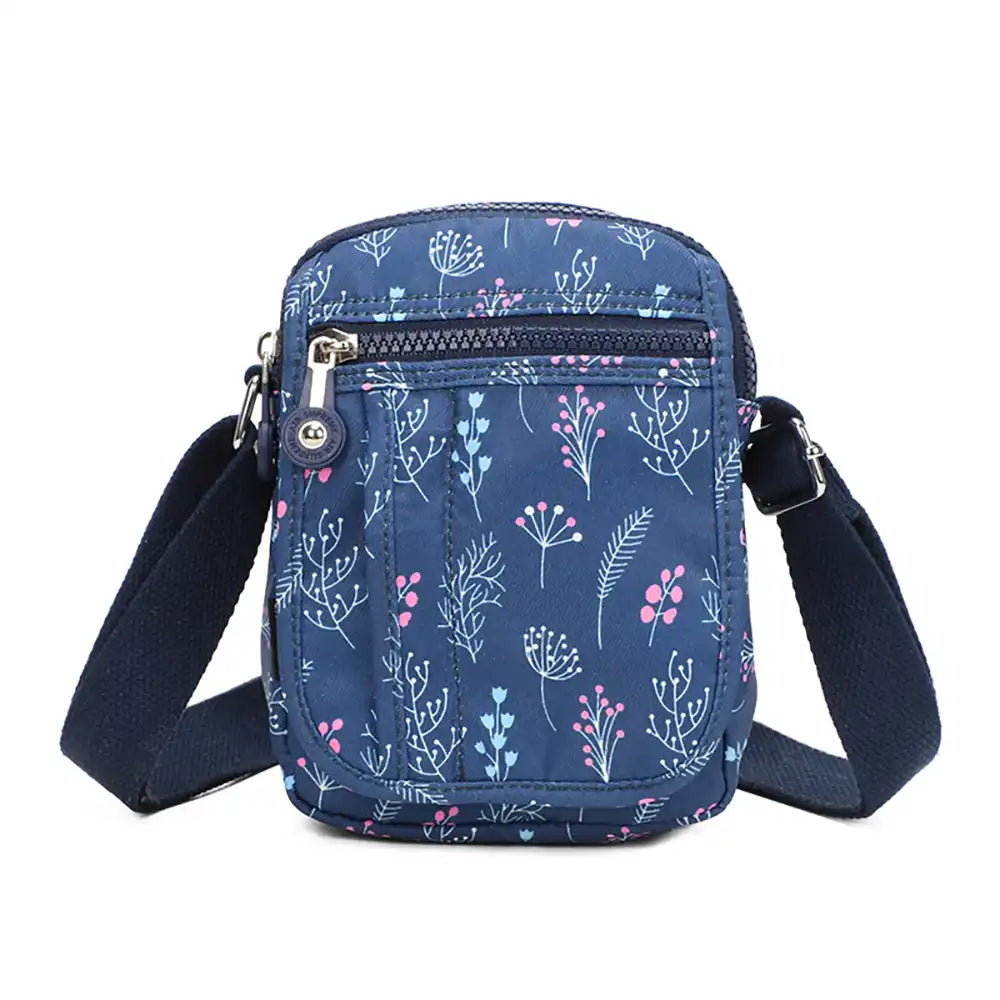 Small Satchel - Navy with Pink Flowers
