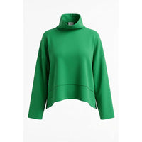 A bright green long-sleeve turtleneck sweater displayed on a clean white background.