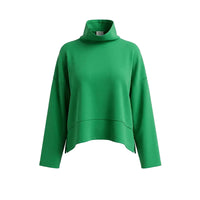 A bright green long-sleeve turtleneck sweater displayed on a clean white background.