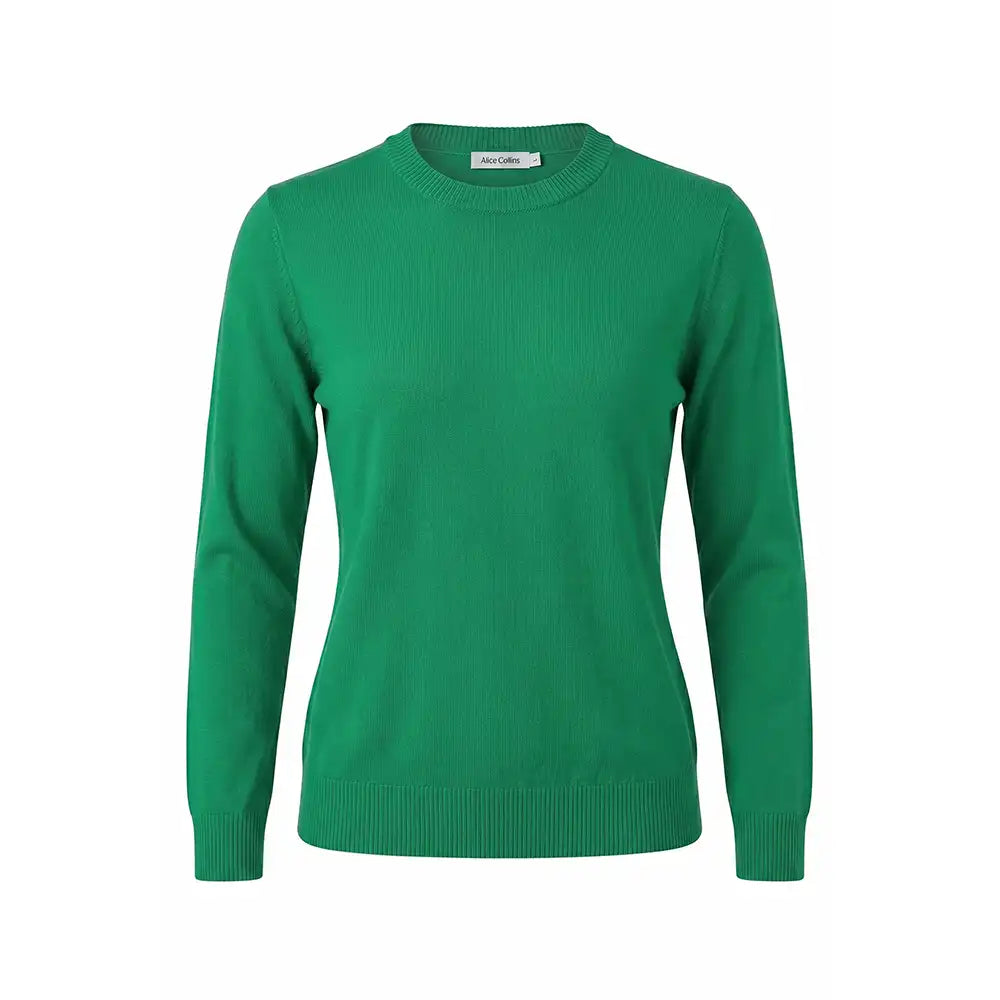 A bright green long-sleeve crewneck sweater displayed on a clean white background.