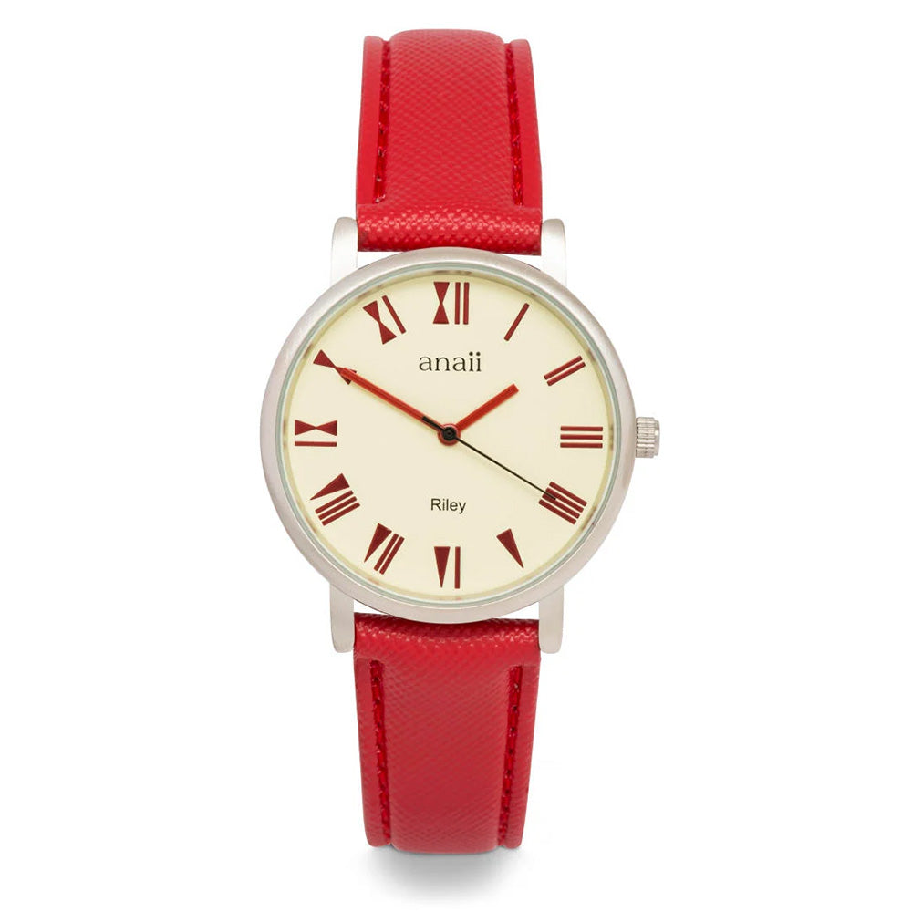 Round Roman Numeral Faced Watch in Red