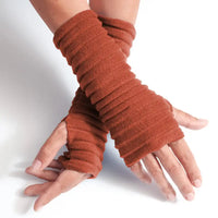 Brown fingerless gloves on a white background