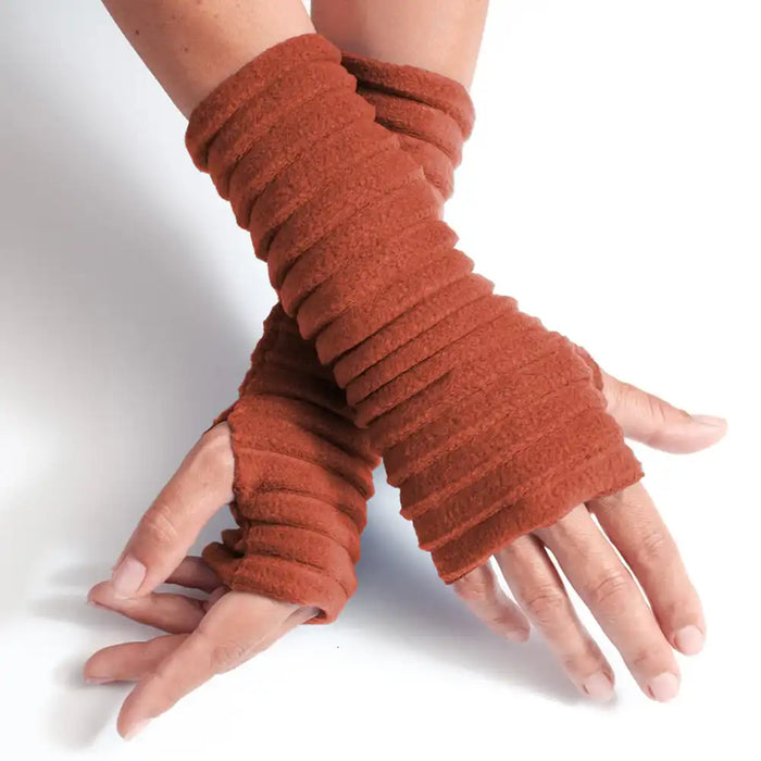 Brown fingerless gloves on a white background