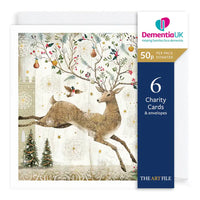 Pack of charity cards with a deer illustration and Dementia UK branding.
