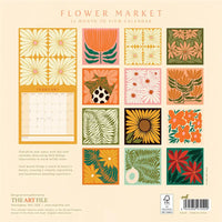 Calendar design with floral patterns and month labels on a beige background