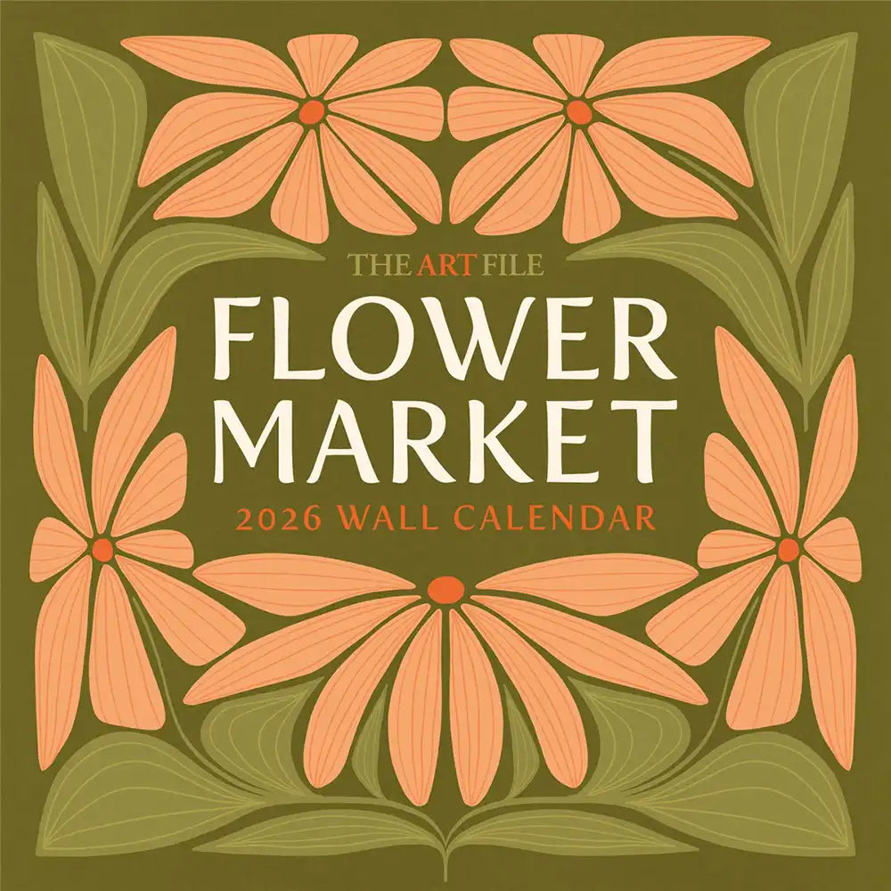 Flower Market 2026 wall calendar with floral design on a green background