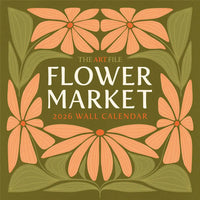 Flower Market 2026 wall calendar with floral design on a green background