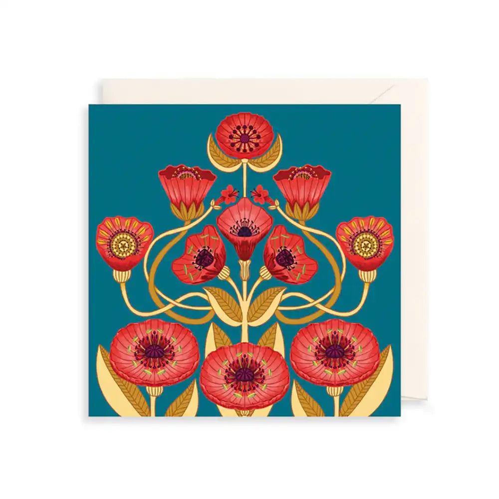 Teal Poppies Greetings Card