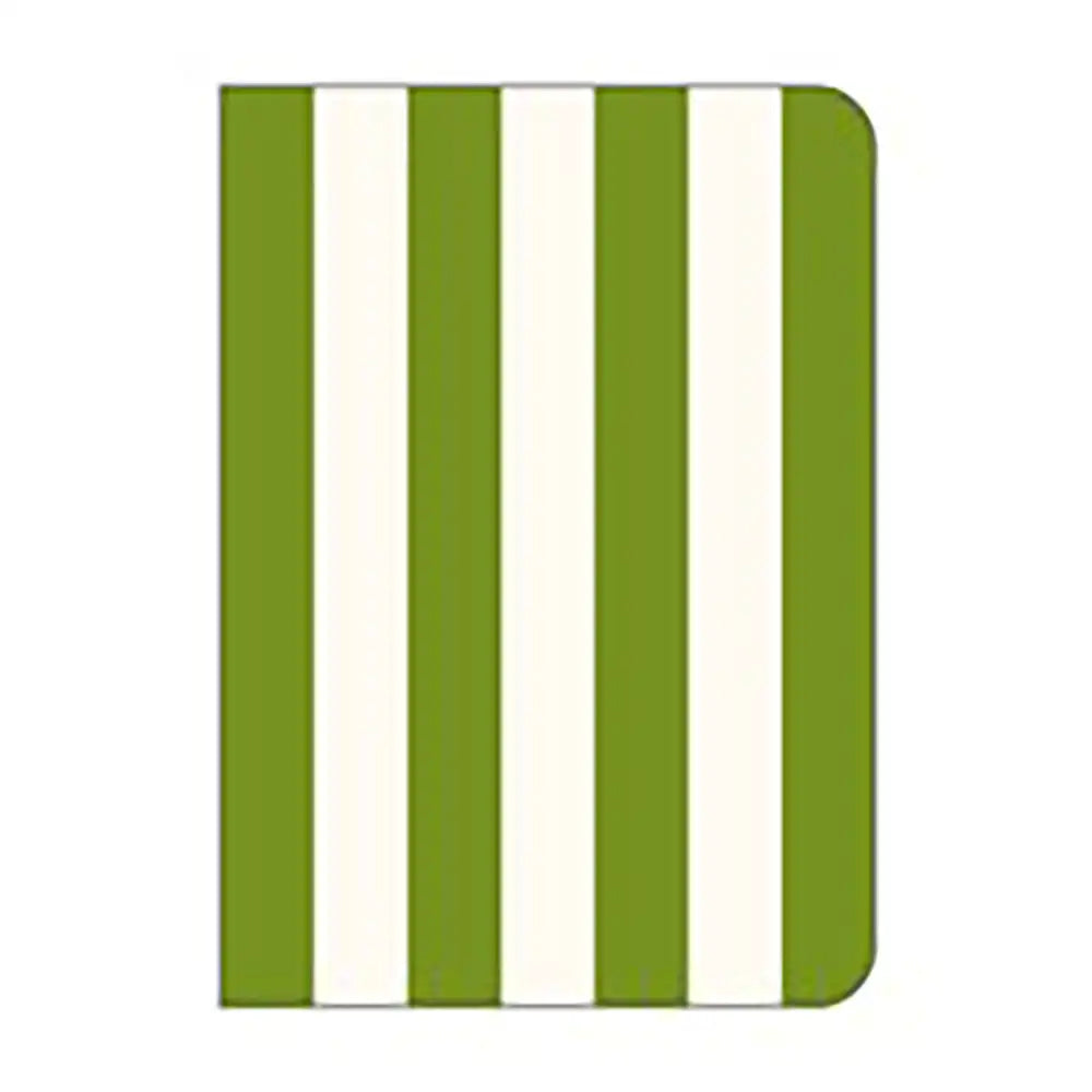 Rectangular object with green and white vertical stripes on a white background