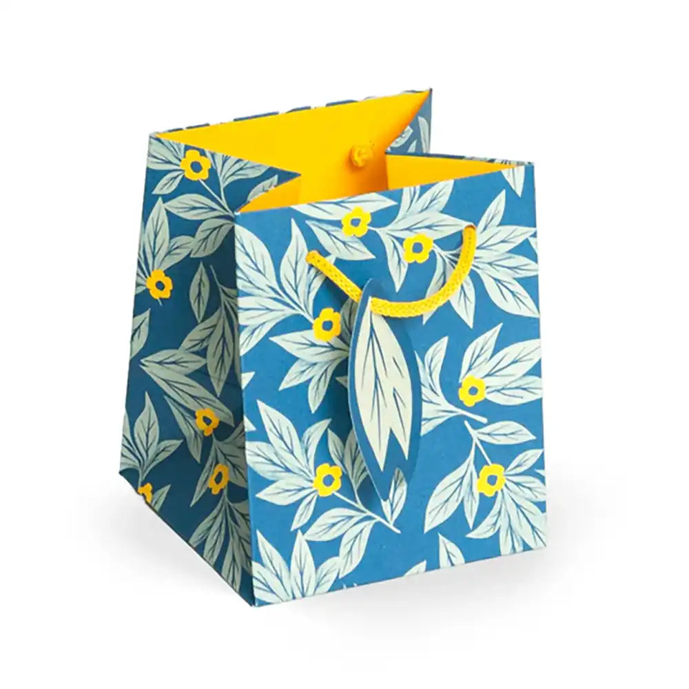 Sustainable Small Square Gift Bag - Blue Leaf