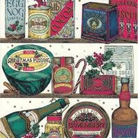 Vintage-style Christmas food and drink packaging on a white background
