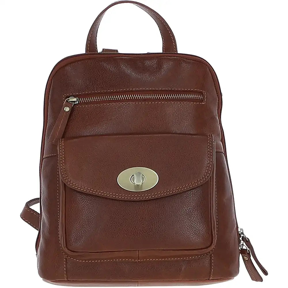 Leather Backpack Turn Lock - Tan