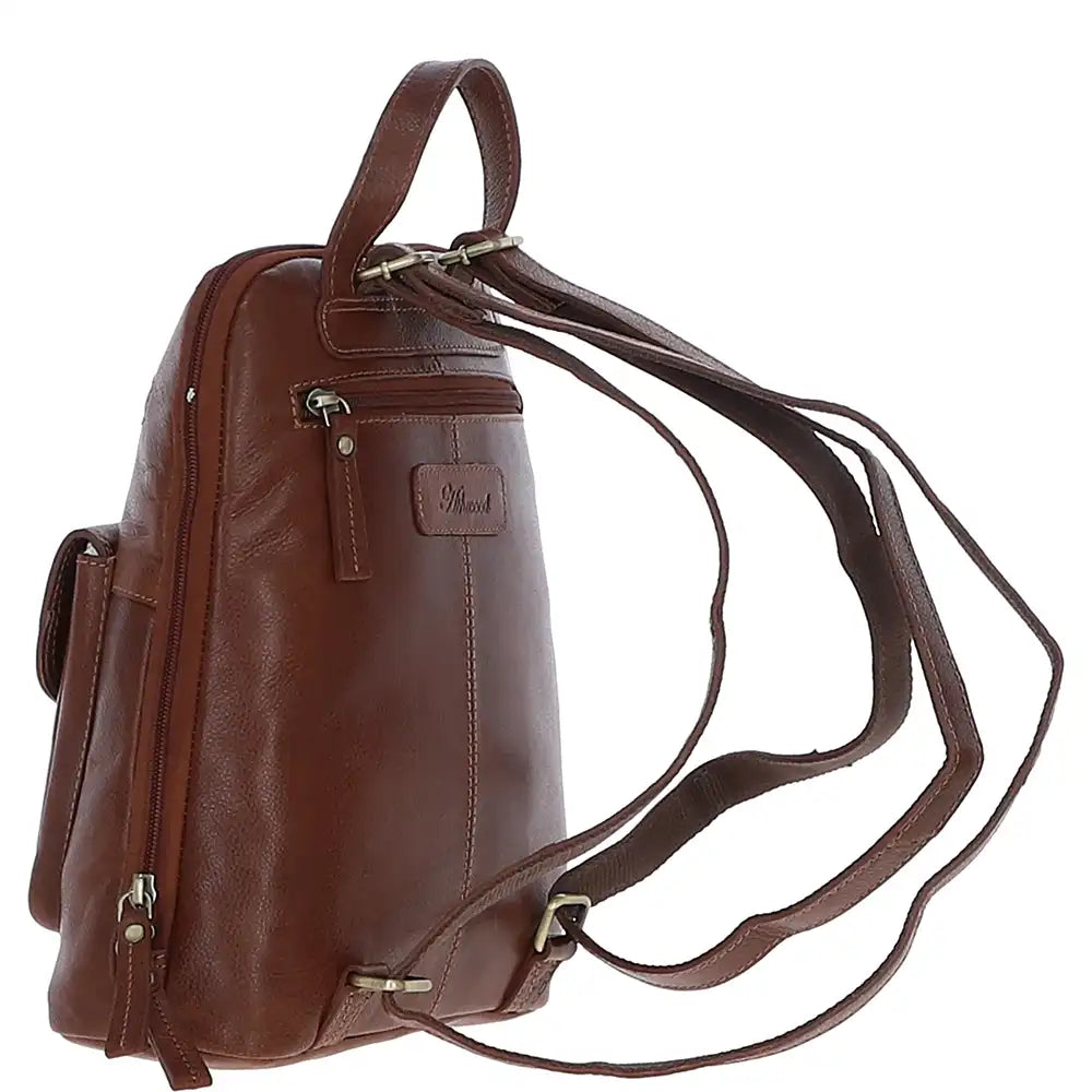 Leather Backpack Turn Lock - Tan