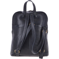 Ashwood Leather backpack in navy blue. Zip access. Top handle. Back view showing straps.