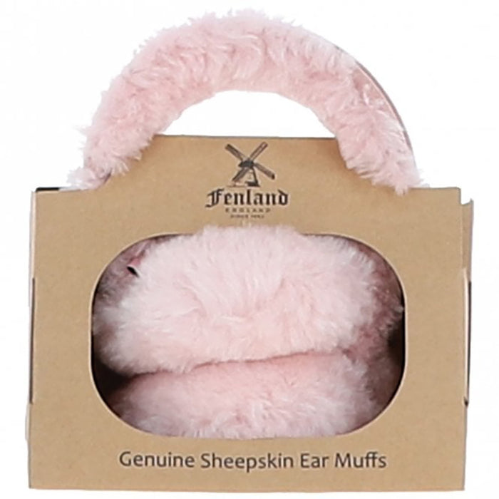 Ashwood Leather pink fluffy genuine sheepskin ear muffs in presentation box.