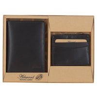 Ashwood Leather black passport holder and card holder set in presentation box.