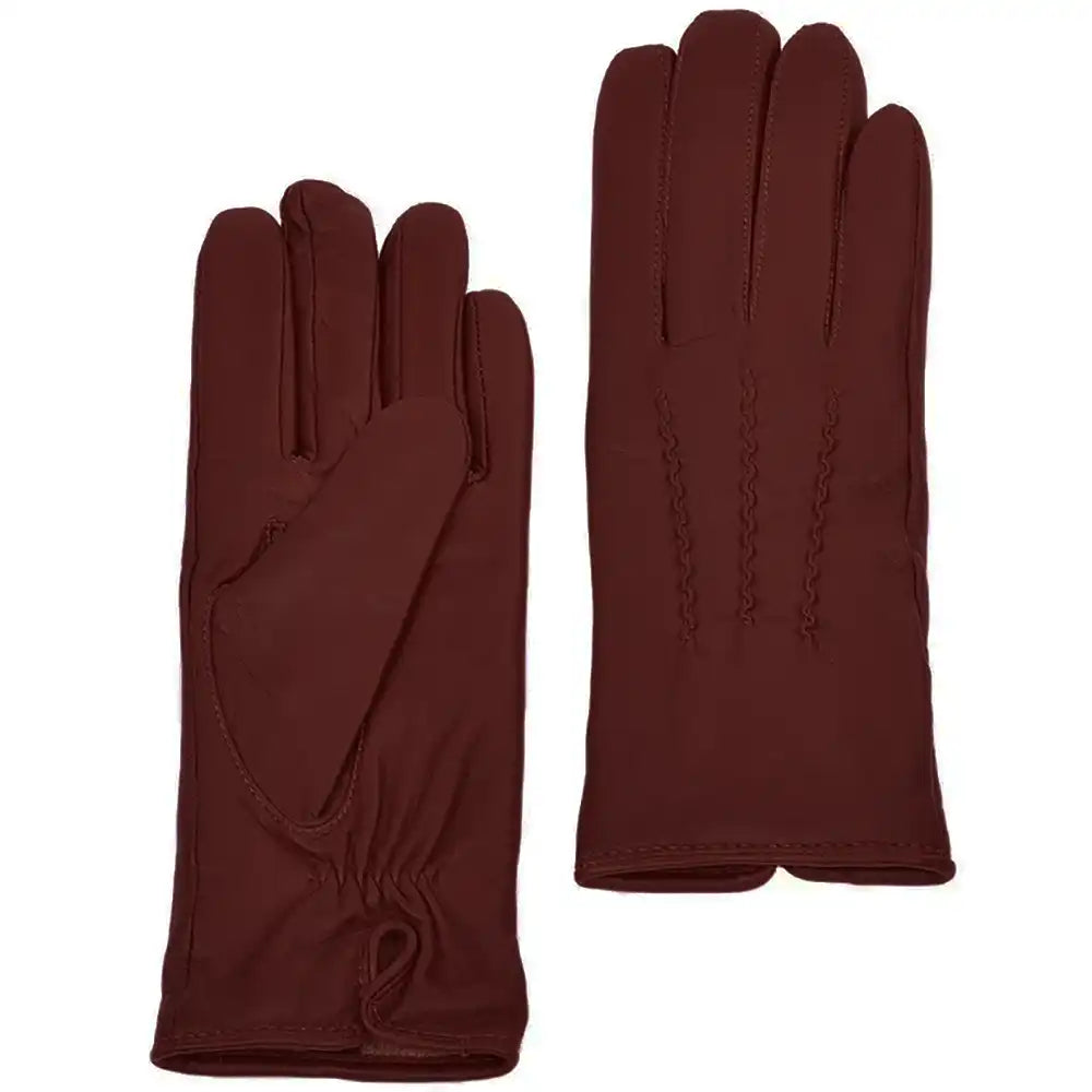 Leather Wiggle Stitch Gloves - Dark Brown