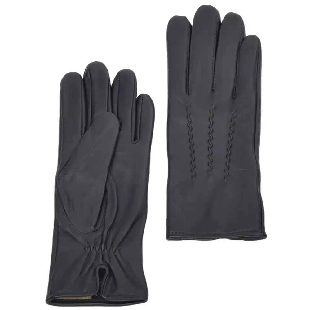 Leather Wiggle Stitch Gloves - Navy