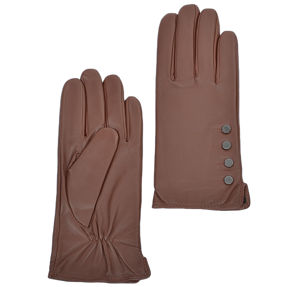 Leather Button Detail Gloves - Tan