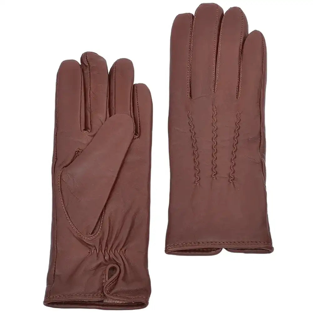 Leather Wiggle Stitch Gloves - Tan