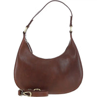 Brown leather handbag on a white background
