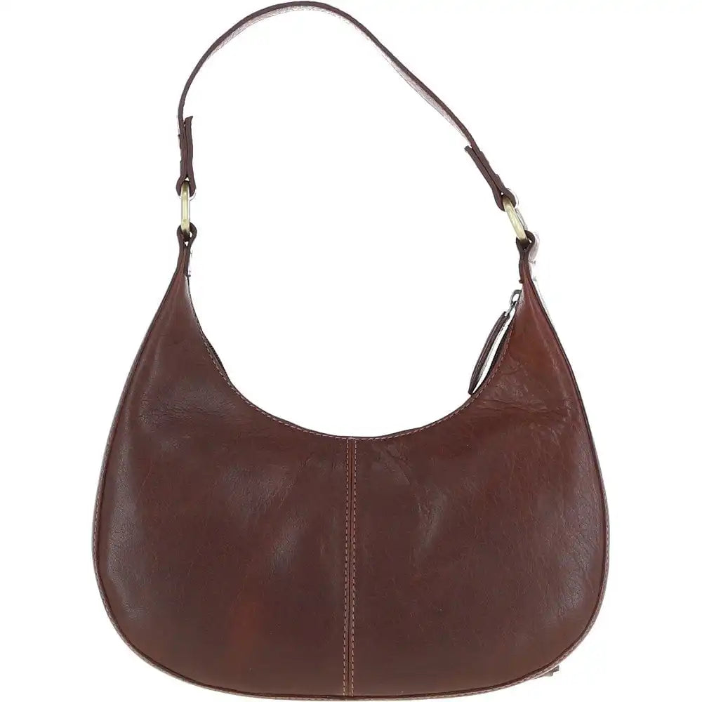 Brown leather handbag on a white background