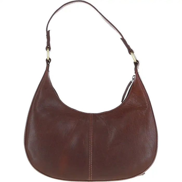 Brown leather handbag on a white background