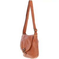 Brown leather shoulder bag on a white background