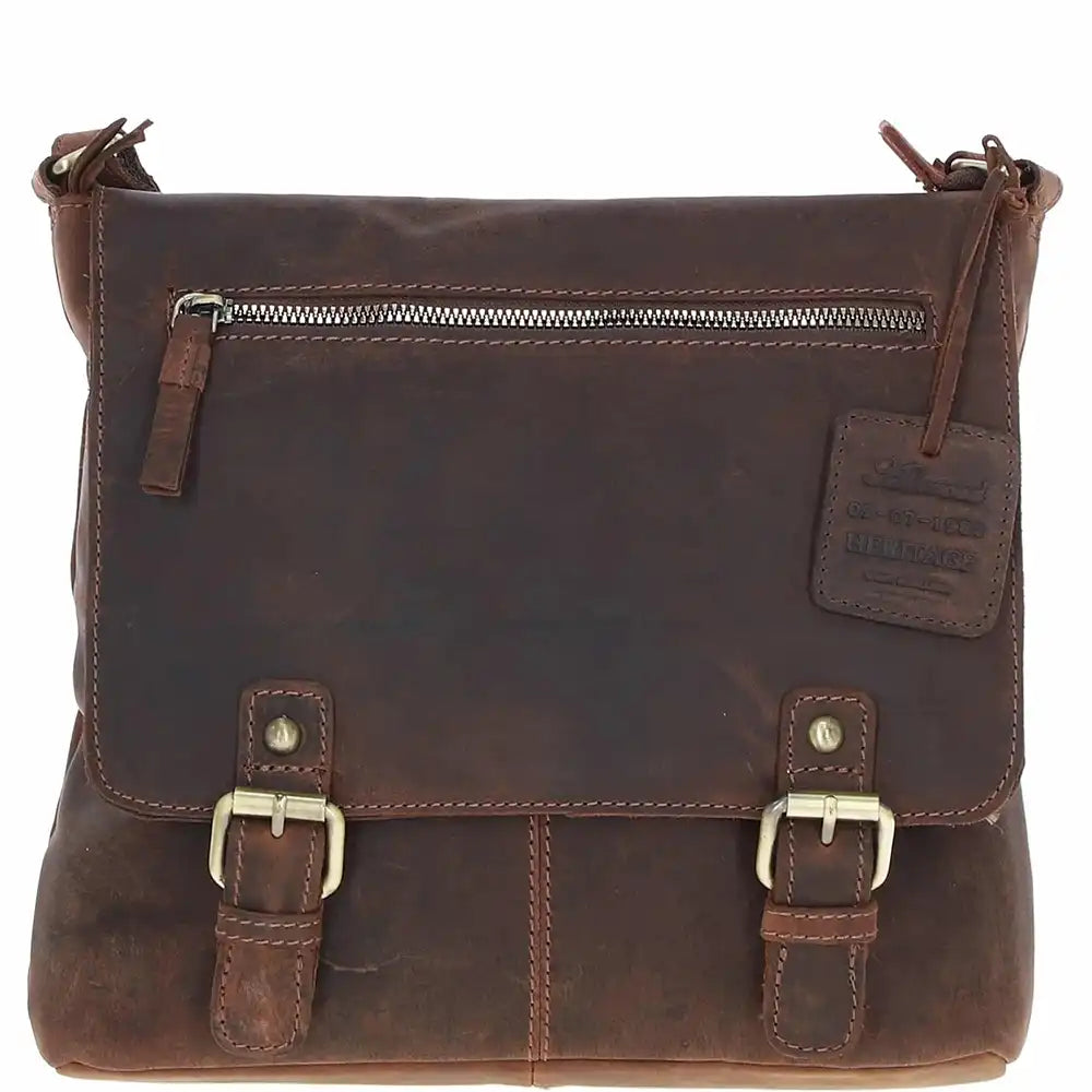 Rustic Leather Double Buckle Bag - Brown